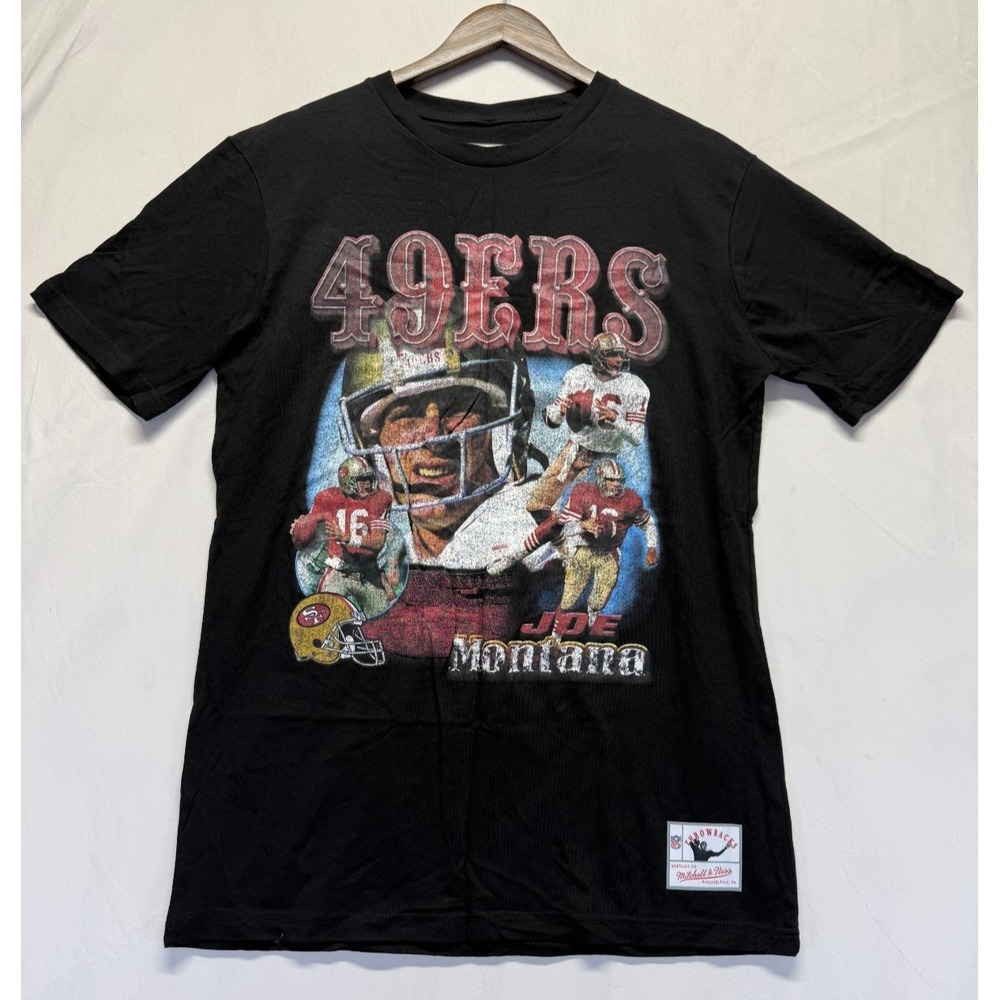 San Francisco 49ers T Shirt Mens Medium Black Joe Montana #16 Mitchell & Ness